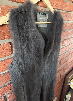 Елітний довгий жилет з натуральним хутром кролика marc aurel luxury knit