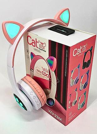 Бездротові навушники з котячими вушками та rgb підсвічуванням cat vzv 23m, рожеві