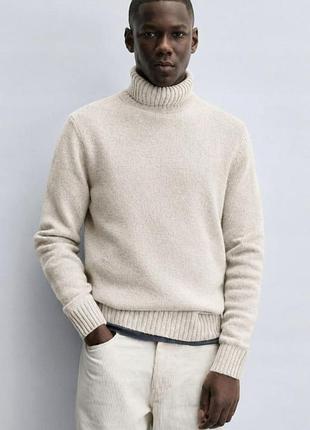 Свитер мужской zara шерстяной щипной вязки разор воротник гольф l