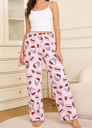 Штани домашні плюшеві піжамні хелоу кітті hello kitty пудрового кольору