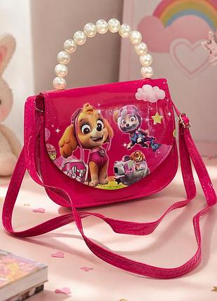 Детская сумочка paw patrol щенячий патруль через плечо с жемчужной ручкой, экокожа, 15×12×6 см