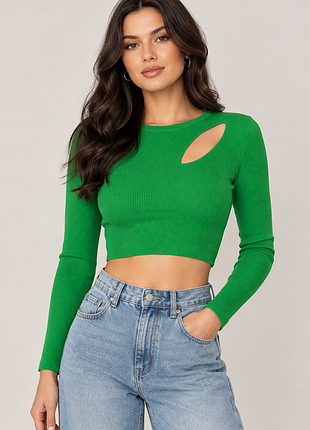 Primark укороченный джемпер-топ в рубчик с вырезом, зеленый, 34/36 xs/s 💚