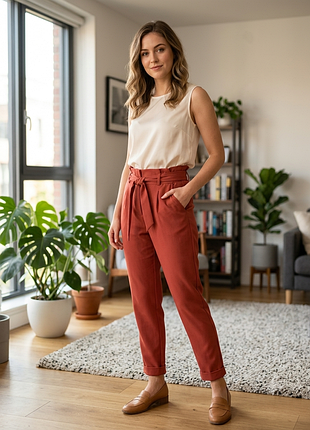 Женские брюки zara trf с высокой посадкой и поясом