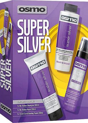 Набор против желтизны для осветленных и седых волос super silver osmo, (300 мл/250 мл/200 мл)