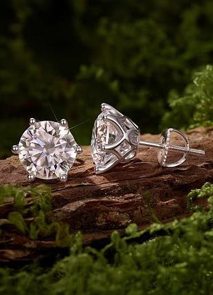 Серьги золото 585 с муассанитами по 1 карату каждая сертификат