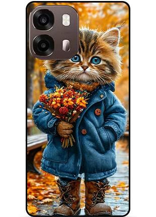 Силіконовий бампер чохол для oppo a6s з малюнком котик з букетом