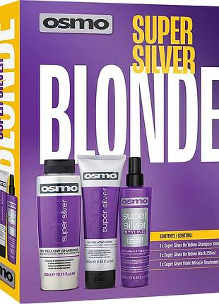 Набор против желтизны для осветленных и седых волос super silver osmo, (300 мл/250 мл/250 мл)