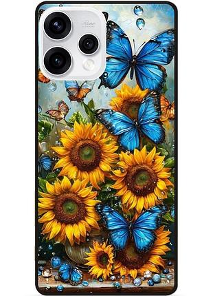 Силиконовый чехол бампер для oppo reno 15 с рисунком цветы подсолнух с бабочками
