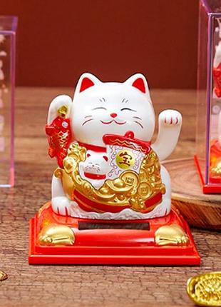 Манекі неко з вітрильником на сонячній батарейці білий