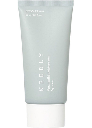 Зволожувальний сонцезахисний крем із рослинним скваланом needly vegan mild moisture spf 50+, 50 мл