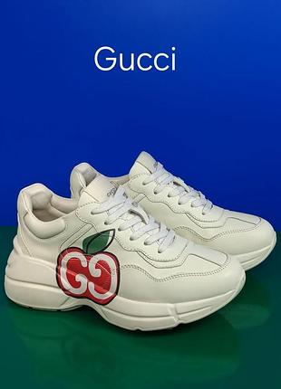 Кожаные женские кроссовки gucci rhyton apple