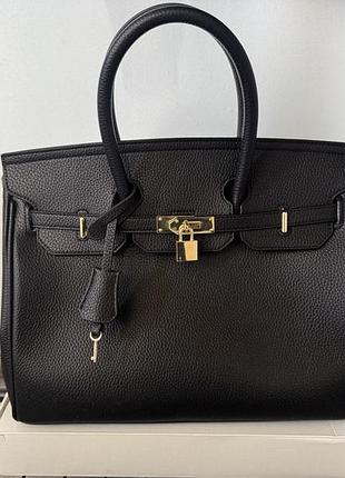 Сумка birkin чорна , еко-шкіра , велика