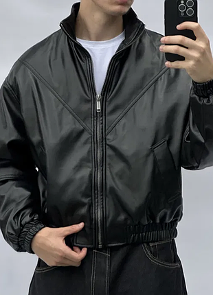 Кожаная куртка bershka leather jacket бершка кожаная бомбер кожанка