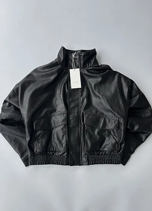 Кожаная куртка zara leather jacket зара кожаная черная бомбер кожанка