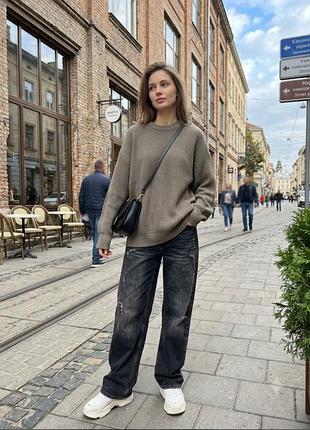 Стильный женский темно-бежевый вязаный свитер (кофта-пуловер) прямой jjxx из 100% хлопка (соттон 100%) р.м.
