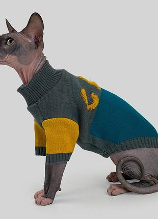 Светр для котiв в'язаний cat зелено сірий sc-10