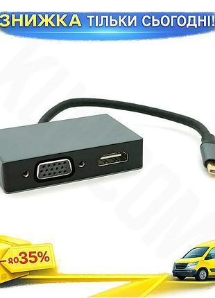 Ku хаб type-c алюмінієвий universal fit з hdmi vga usb3.0 pd 23 см сріблястий адаптер для ноутбука та uni2l_k