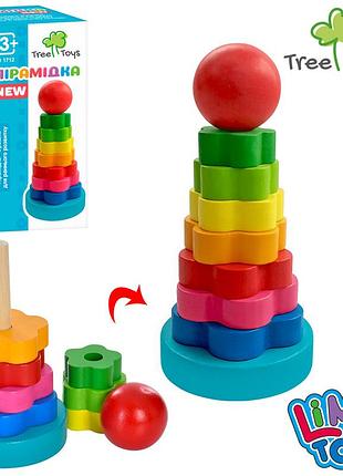 Деревянная игрушка пирамидка tree toys md 1712 развивающая 7 цветных колец цветочков