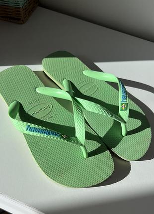 Вʼєтнамки тапочки шльопанці havaianas розмір 39-40 зеленого салатового кольору