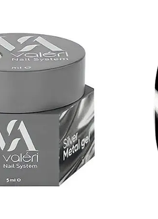 Металлическая гель-краска silver metal gel valeri, 5 мл