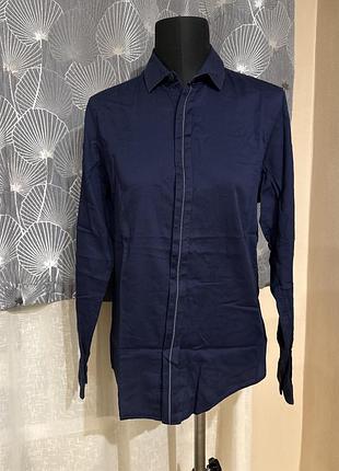 Сорочка синя slim fit zara s 4