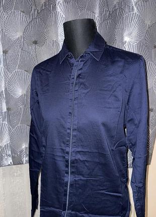 Сорочка синя slim fit zara s 2