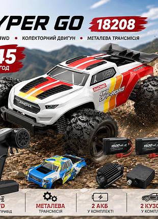 Радиоуправляемая машинка mjx hyper go 18208 1:18 4wd до 45 км/ч, rc внедорожник на пульте управления, металлическая трансмиссия, 2