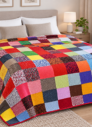 В'язаний новий плед,покривало, пэчворк ручної роботи 200×155 см. patchwork