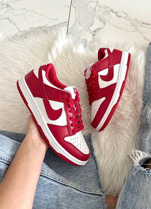 Женские кроссовки nike sb dunk low red white найк данк красного с белым цветами