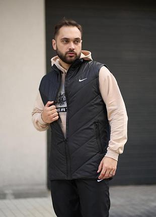 Чорна чоловіча безрукавка "clip" nike з утеплювачем без капюшона, повсякденний чоловічий жилет на блискавці для прогулянок l