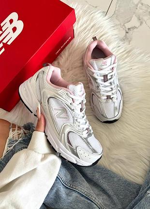 Женские кроссовки new balance 530 white pink silver консульт белого беланса с розовым и серебристым цветами