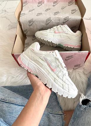 Женские кроссовки nike p-6000 white pink найк белого с розовым цветами