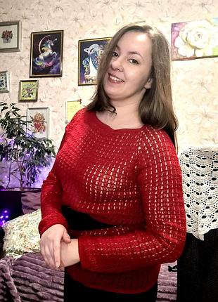 Яркий ажурный свитер ручной работы — 100% хлопок 9