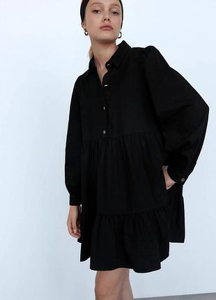 Котонова чорна джинсова сукня zara ярусна сукня зара