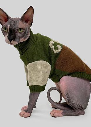 Свитер для котов вязаный cat коричневый хаки sc-11