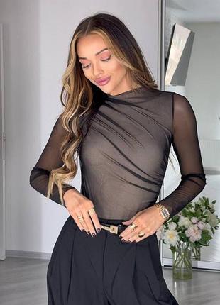 Боди черное из сетки стрейч 3