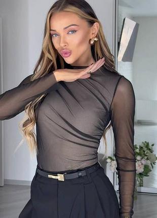 Боди черное из сетки стрейч 5