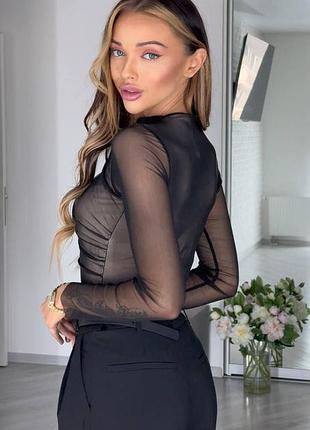 Боди черное из сетки стрейч 6