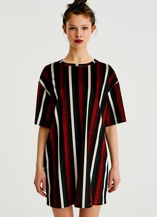 Стильное велюровое платье футболка в полоску pull&bear