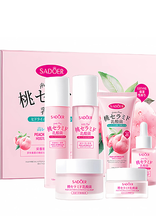 Подарочный набор косметики по уходу за лицом sadoer peach lactobacillus 6 в 1 (sd13439) daily skin care