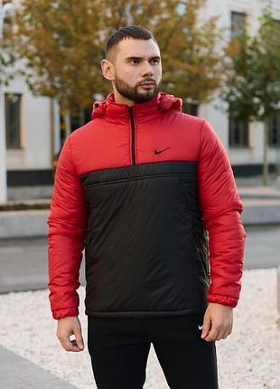 Анорак чоловічий утеплений nike червоно-чорний #