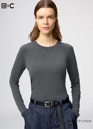 Серый женский лонгслив от uniqlo