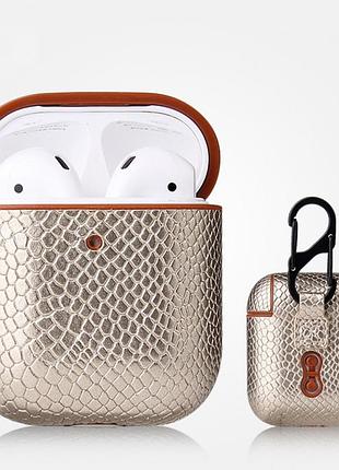 Чехол с карабином для наушников apple airpods 2 / 1 alitek snake gold