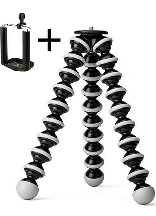Гнучкий штатив, трипод для смартфона, gopro, камери + тримач alitek flexible black/white l