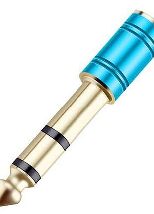 Переходник адаптер audio 6.3 мм male - 3.5 мм female r connector blue/gold