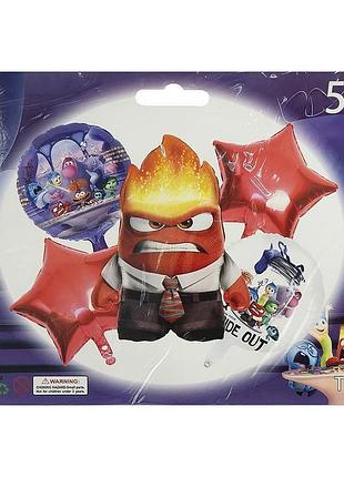 Набір повітряних кул думками навиворіт гнів inside out фольговані зі зірками 5 шт tz-263