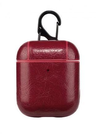 Чехол + карабин для наушников apple airpods 2 и 1 alitek luxury pu red + карабин