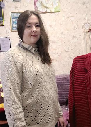 Роскошный бежевый свитер из хлопка и ангоры - уютный и стильный, ручная работа! 9