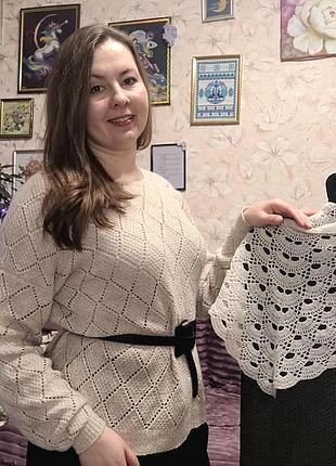 Роскошный бежевый свитер из хлопка и ангоры - уютный и стильный, ручная работа! 5