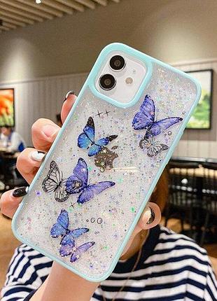 Чехол панель для apple iphone 13/14 alitek batterfly бабочки с блестками mint 3